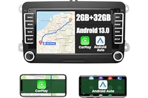 Hexinex Radio de Coche Android 13.0 2GB+32GB con Pantalla Táctil para VW, Autoradio de 7'' con CarPlay/Android Auto/Mirror Link,Compatible con WiFi/GPS/Bluetooth/RDS/USB/FM/Mandos del Volante