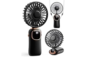 coldSky Portable Handheld Fan, 4000mAh Battery Operated 3 in 1 Multifunction Personal Travel Fan with Digital Display, 90° Foldable Desk Fan with Base, 5 Speed Lash Fan for Makeup/Office (Black)