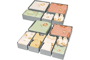 DIMJ Organizer per Cassetti Organizer per Armadio, Divisori per Cassetti Separatori per Cassetti Organizzatore Cassetti, per Calze, Biancheria Intima, 12 Pezzi, Grigio chiaro