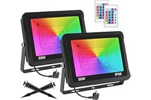 T-SUNUS Projecteur LED RGB Exterieur 50W, Projecteur LED Couleur Spot LED Extérieur de Jardin 16 Couleurs 4 Modes avec Télécommande Etanche IP65 Pour Arbre Soirée Bar Fête 2 Pack