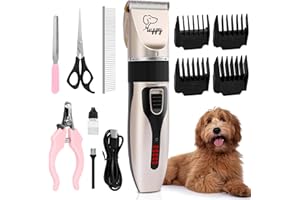VSSHE Tosatrice per cani professionale, silenziosa tosatrice per cani, pelo lungo spesso, elettrico tosaerba animali senza fili, ricaricabile, kit per toelettatura per cani e gatti, animali da
