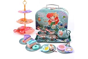 XiYee 48 Pcs Teeservice Kinder, Tee Set Kinder mit Einhorn Koffer, Teeparty Rollenspiel für kleine Mädchen, Teeservice mit Dessert, Teeservice Kinderküche für Kinder Mädchen (A)