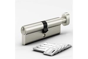 AwmnSrman Thumb Turn Euro Cylinder Lock (70mm) 35/35 with 5 Keys, Barrel Cylinder Lock with Knob, Euro Brass Cylinder Satin Nickel Finish,Anti-Bump, Drill and Pick