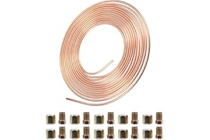 JAVOUKA Brake Pipe Copper Coated Steel Tubing 32.8Ft. of 3/16" Automotive Replacement Brake Lines Kit with 20 Nuts Fittings (32.8Ft. of 3/16")