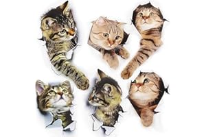 FYSL 6 szt. urocze naklejki z kotem 3D naklejki ścienne 3D naklejki dekoracja łazienka toaleta pokrywa naklejki do stosowania na ścianach pokoju dziecięcego