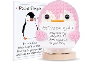Aruigu Pocket Hug Positiver Pinguin, kreative Strickwolle Kartoffel-Puppe - Mutmacher-Geschenk für Einschulung, Gute Besserung und Glücksbringer (Rosa)