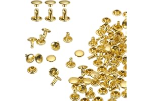 QUARKZMAN 60 Ensembles de Rivets en Cuir à Double Tête, 8X8mm Rivets Ronds Tubulaires Métal pour Fabrication de Cuir Ceinture en Tissu, Rivet à Frapper Réparation Décoration de Sacs, Doré