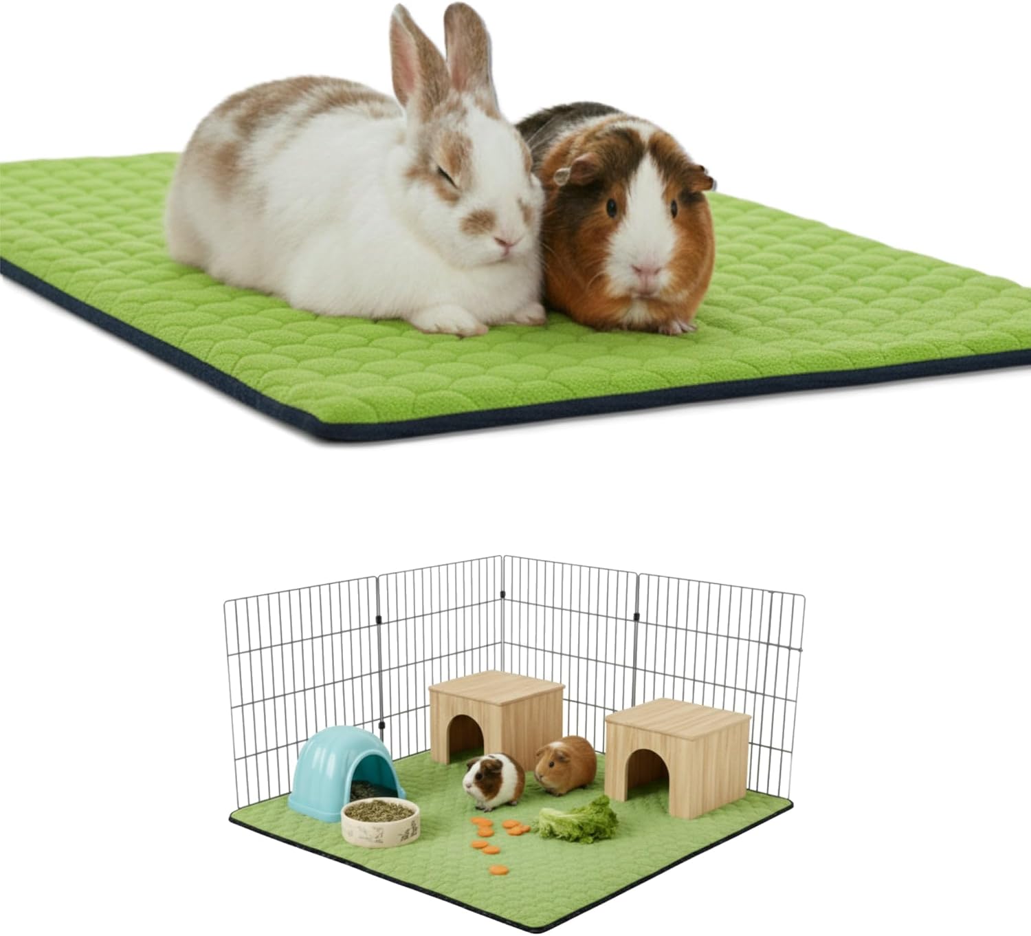 NEO SOLVO Alfombra Polar reemplaza la Arena para Conejillos de Indias y Conejos - 60 x 50 cm - Verde