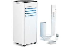 Klimaanlage Mobil - Klimagerät mit Abluftschlauch 7000 BTU | 4-in-1 Mobiles Klimagerät | Leiser Betrieb | Digitaldisplay + Fernbedienung | Fenster-Installationsset | 24h-Timer | Für Räume bis 20 m²