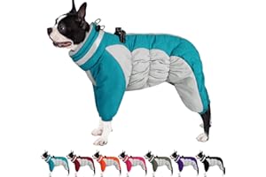 AOFITEE Winteroverall für Hunde - Wasserdichter Hundemantel für Mittelgroße Hunde mit Beinen, Winter Warmer Hundejacke mit Geschirr Gefütterter Hundeoverall, Wintermantel Hund für Boston Terrier, M