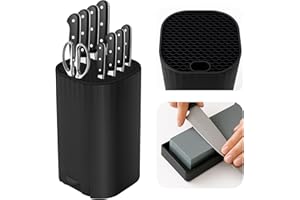 Blocs à Couteaux Vides, Qoosea 4 en 1 Universel Support Carré Rangement à Couteaux de Cuisine avec Fentes et Pierre à Aiguiser, Porte Ustensiles Cuisine für Rangement Ustensiles