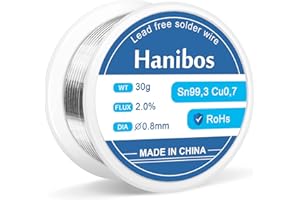Lötzinn 0,8 mm 30g, Hanibos Lötzinn mit Flussmittel Sn99,3 Cu0,7 Lötdraht mit Kolophoniumkern zum Elektrolöten und Heimwerken
