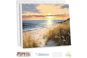 MEIYUDA Paint by Numbers for Adult with Frame Landscape Seaside, DIY Canvas Oil Painting Kit for Beginner, Arts and Crafts Kit Acrylic Pigment Drawing Paintwork for Home Wall Decor 40x30cm