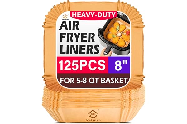 Marve Airfryer Papers Disposable, 125PCS Non-Stick Parchment Paper, Air Fryer Liners for 5-8QT Air Fryer, Baking, Roasting Microwave (8 Inch Square) (8 Inch Square 125 PCs)