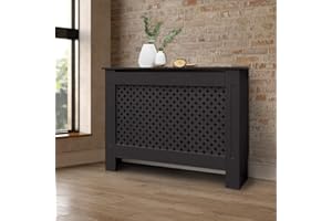 ECD Germany Cache-Radiateur Chauffage Moderne - 112x19x82cm - Noir Étagère en Bois MDF Housse Décorative Robuste Motiv Nid d'abeille Murale Meuble de Rangement Design Traditionnel pour Salon Chambre