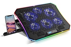 SPIRIT OF GAMER - AIRBLADE 1200 – Supporto PC Ventilato RGB - Da 10''a17'' - 6 Ventole Silenzioso Illuminate - Raffreddatore Portatile - Inclinazione 6 posizioni - Portacellulare incluso