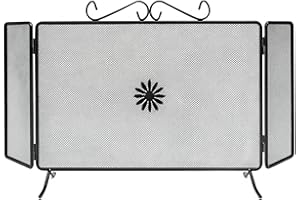 Virsus Parascintille con Ante, in ferro battuto con spessore 1,2 cm, misura 60x50 cm, di colore nero con sfumature, 3 Pannelli, schermo protezione da scintille per camini e stufe a legna