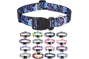 Mihqy Hundehalsband, Verstellbares, Weich & Komfort Hunde Halsband, Böhmisches, Blumen, geometrisches, Stammes Design, für Kleine, Mittlere und Große Hunde(Blumen Blau,S)