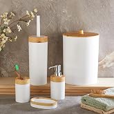 Deconox 5 Par&ccedil;a L&uuml;x Bambu G&ouml;r&uuml;n&uuml;ml&uuml; Banyo Seti | 10 Litre &Ccedil;&ouml;p Kovası ve Antibakteriyel Tuvalet Fır&ccedil;ası (BEYAZ)