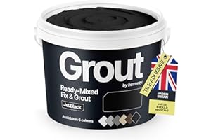 HEMWAY Jet Black Ready Mixed Grout & Fix | Floor, Wall & Tile Adhesive | Water-Resistant, Anti-Mould, Easy to Use & Fast-Drying | Suitable as Kitchen, Bathroom Tile Grout - 4.5Kg / 2.5L Jet Black Grout