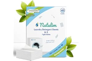 Natulim - Tvättmedelsremsor (40 Tvättar) - Inklusive Mjukmedel, Ekologiskt, Allergivänligt, Tillverkat i Spanien - Kläderna Blir Rena Och Mjuka Utan Att Smutsa Ner Planeten (Doftfri)