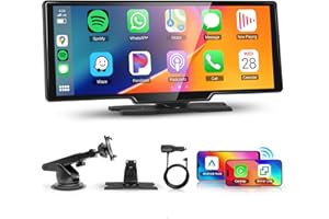 10.26" Portable Car Radio Carplay Screen for Apple Carplay Android Auto Wireless, Hodozzy HD IPS Touch Screen Car Stereo with OTA SuperLink Mirror Link Bluetooth AUX FM Transmitter for All Vehicles