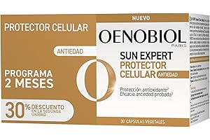OENOBIOL - SUN EXPERT Antiedad DUO - Eficacia antiedad probada - Extracto de uva y vitamina C - Favorece un bronceado intenso y radiante - Complemento alimenticio 60 cápsulas 2 meses