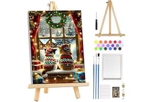 MOGTAA Christmas Cat Paint by Numbers for Adults Beginner with Frame, Winter Painting by Numbers for Adults with Easel, DIY Oil Painting Kits Art Crafts for Home Decor, 8x12in