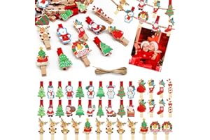 QIMMU 40 Pezzi Mollette Natalizie,Clip di Legno di Natale,Mollette di Legno Natale,Mollettine Natalizie Decorativi,Adatto per Decorazioni Natalizie, Foto Regalo, Design di Carte, Album