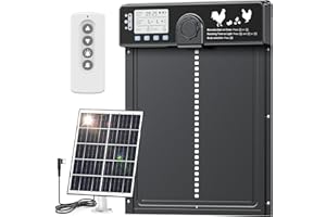 Grande Porte Poulailler Automatique Solaire Aluminium avec Capteur Luminosité, MASTERFUN Porte Automatique Poulailler Electrique avec Telecommande, Minuterie, Fonction Anti-pincement, 24.0 x 27.5 cm
