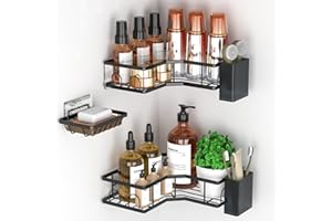 CIMOYBAI Etagère de douche Sans Percer, 3 pièces Etagère de douche, Etagère de salle de bain Organisateur avec ventouse, Etagère de salle de bain Panier de douche en acier inoxydable pour la douche, Noir