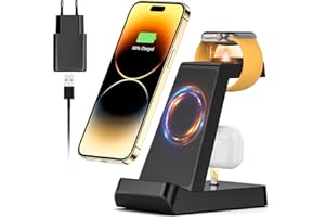 EISREHO 3 en 1 Cargador Inalámbrico Rápido Stand para i-Phone 15 14 13 12 11 Pro Max Mini XS XR, Wireless Charger Estación para Apple Watch 8/7/SE/6, AirPods 2/3/Pro, para Samsung Galaxy
