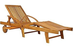 CASARIA® Tumbona Madera Acacia Silla Reclinable Jardín Mesa Extensible Ruedas Plegable 160Kg