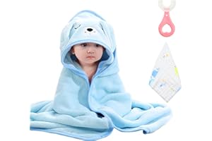 Yoirzit Accappatoio Neonato, Asciugamano Bimbo Con Cappuccio 80 x 80 Cm Con 1 Pezzo Di Spazzolino a U e 1 Pezzo Di Salvietta 25 x 25 Cm, Accappatoio Neonato 0-3 Anni, Morbido e Super Assorbente, Blu