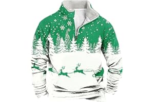 JHEBECNEKS Mens Christmas Jumper 1/4 Zip Ugly Xmas Sweatshirt Novelty Reindeer Snowflakes Printed Jumpers Rude Long Sleeve Fleece Top Funny Festive Holiday Xmas Pullover Fancy Dress Costume for Adults