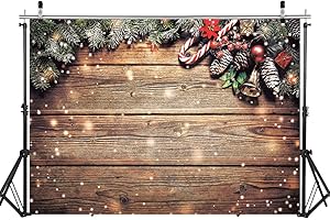LYWYGG 7x5FT Telones de Fondo de Navidad para Fotografía Telón de Fondo de Madera de Navidad Día de Nieve Fondo de Fotografía de Pared de Madera Telón de Fondo de Foto de Navidad CP-200
