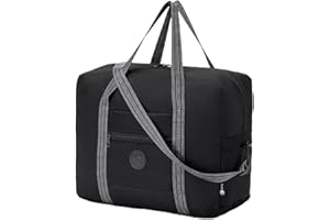 BAGZY Składana torebka podróżna do samolotu 32L dla bagażu podręcznego Easyjet 45x36x20 Wodoszczelna Duża torebka Weekend Sportowa podręczna Torba szpitalna Duffle Bag mężczyźni damy czarny