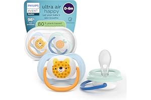 Philips Avent Sucettes ultra air - Orthodontiques, pour bébés de 0 à 6 mois, tétine souple symétrique en silicone, sans BPA, avec étui de stérilisation, lot de 2, SCF080/23