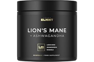 TERRA ELMNT 20,000mg 16x Strength Lions Mane Supplement Capsules Super Nootropic w. Ashwagandha & Rhodiola - Highest Potency Lion's Mane Mushroom Extract 50% Polysaccharides - Brain Supplement for Memory & Focus