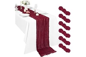 Pesonlook 6 Pack Burgundy Cheesecloth Table Runner, 10Ft Boho Gauze Table Runner 21×120 Inch Rustic Romantic Long Table Runner for Wedding Party Bridal Shower Thanksgiving Christmas Decoration