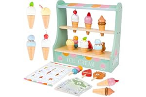 KIYTARBOO Lodziarnia dla dzieci, drewniana zabawka dla dzieci