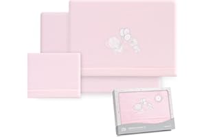 Interbaby - Juego Sabanas Carrito Bebe 40x80 Poliester 100% | Sabana Cuna Coralina, Cálida | Incluye Sabana Bajera, Encimera y Funda de Almohada | Ideal para Invierno | Elefante Globo Corazón Rosa