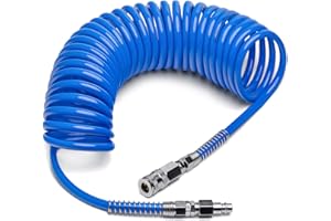 LICURAT Druckluftschlauch - 8 Meter - Gewebeverstärkter Gewebeverstärkter PU Druckluft Spiralschlauch - Innenø: 6,5mm; Außenø:10mm - Kompressorschlauch mit deutschen DN 7,2 Luftdruckschlauch Anschluss