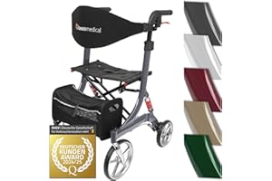 bescomedical Déambulateur ultra-léger SPRING – Déambulateur pliant à hauteur réglable – Rollator en aluminium avec suspensions & assise confortable, filet de transport inclus – Modèle S Gris Graphite