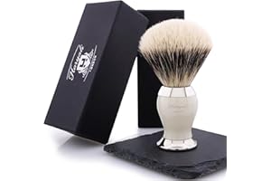 HARYALI LONDON Brocha de afeitar 100% de pelo de tejón con base de color marfil y metal para hombre, se adapta a todo tipo de piel.