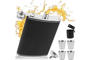GUOSIYAO Petacas De Alcohol Petaca Acero Inoxidable 8oz Frasco De Cadera Con Embudo Y 4 Tazas Petaca Flask Portátil Para Exteriores Camping Senderismo Y Regalo De Picnic Fiesta (negro)