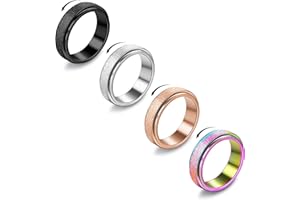 KALVICA 4 Stück Edelstahl Fidget Band Ringe für Frauen Männer Anti-Angst Spinner Ringe Set Stress Ringe Roller Ringe zum Stressabbauen Edelstahl Spinner Ringe für Damen Herren