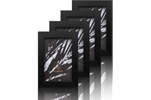 VUVUZULA 6x4 Real Glass Black Picture Frames Photo Frame 4x6 Inch Set of 4 for Tabletop or Wall