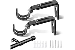 DREAMARK 6 Stück Gardinenstange Halterung Metall Verstellbare Gardinenstangenhalterung für Wandmontage, Schwarze Vorhangstangen Halterungen mit Schrauben, für Gardinenstangen 25mm für Wohnzimmer & Büro