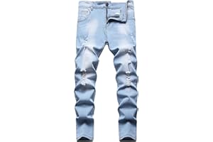 Happy Cherry Jeans Strappati Bambini in Denim Pantaloni Skinny Jeans Moda con Tasche Pantaloni Lunghi Blu Vintage per Ragazzi 5-16 Anni